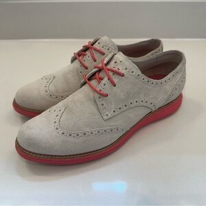 Cole Haan Women's Suede Lunargrand Wingtips - Dove Grey and Pink